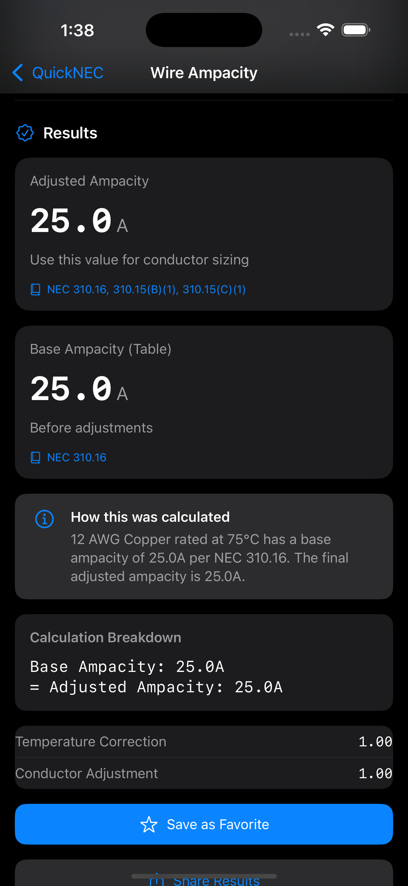 Wire Ampacity Calculator with Detailed Breakdown